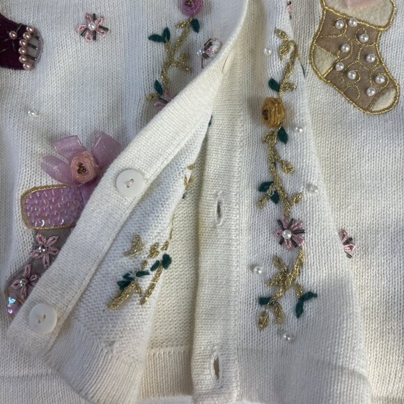 VTN BP Design Christmas Cardigan Sweater Womens Large Cream Embroidered - Picture 6 of 16